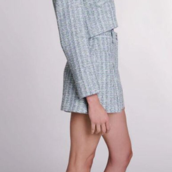 Maje Blue Tweed Cropped Jacket - Size 42, L-XL - Picture 5 of 5